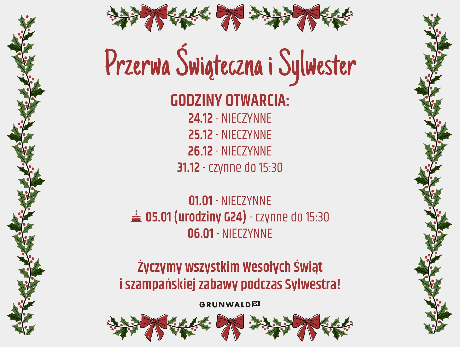świąteczka rozpiska godzinawa grunwald24